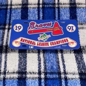 Vintage 1991 Atlanta braves National League Champions license tag. Made in USA.